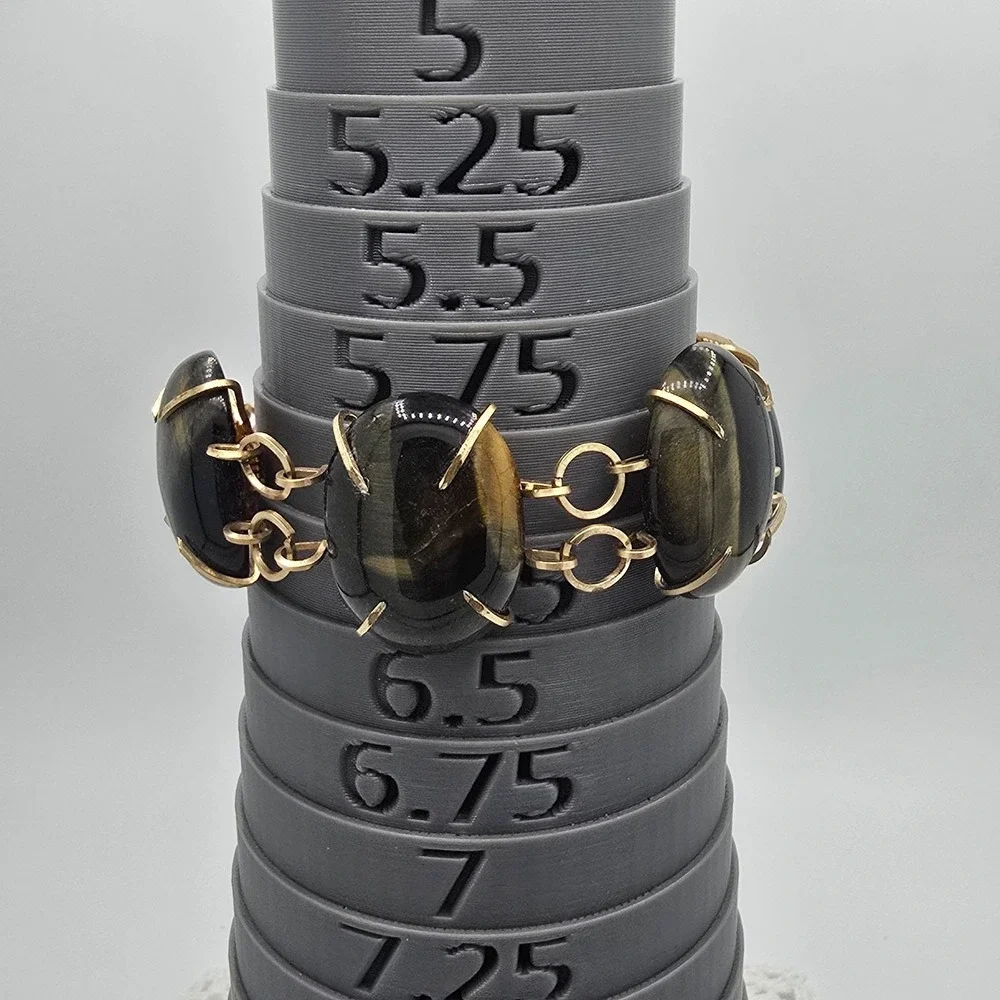 Vintage Tigers Eye Bracelet Stone Gold Tone 7 Inches MCM